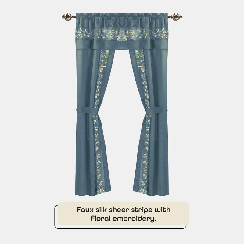ACHIM Light-Filtering Window Curtain Set - 55 Inch Width, 63 Inch Length - Fairfield Window in a Bag 5 Piece Set (Ice Blue) - Window Treatment Include Valance, Tiebacks & Split Panels Home Decor - Image 3